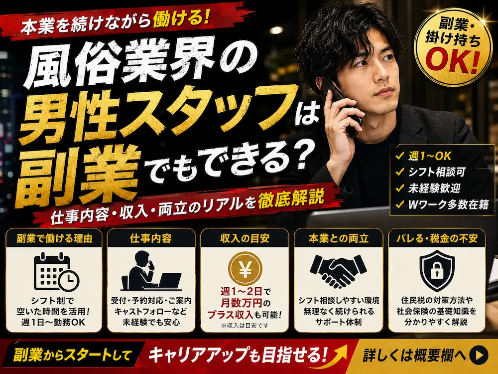 風俗業界の男性スタッフは副業でもできる？仕事内容・収入・両立のリアルを徹底解説